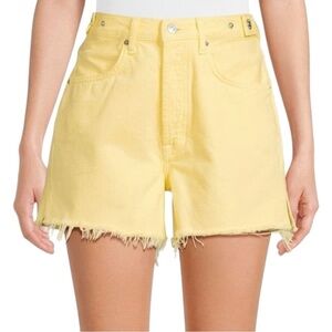 7 For All Mankind Easy Fringed Hem Shorts in Banana Yellow Womens 29